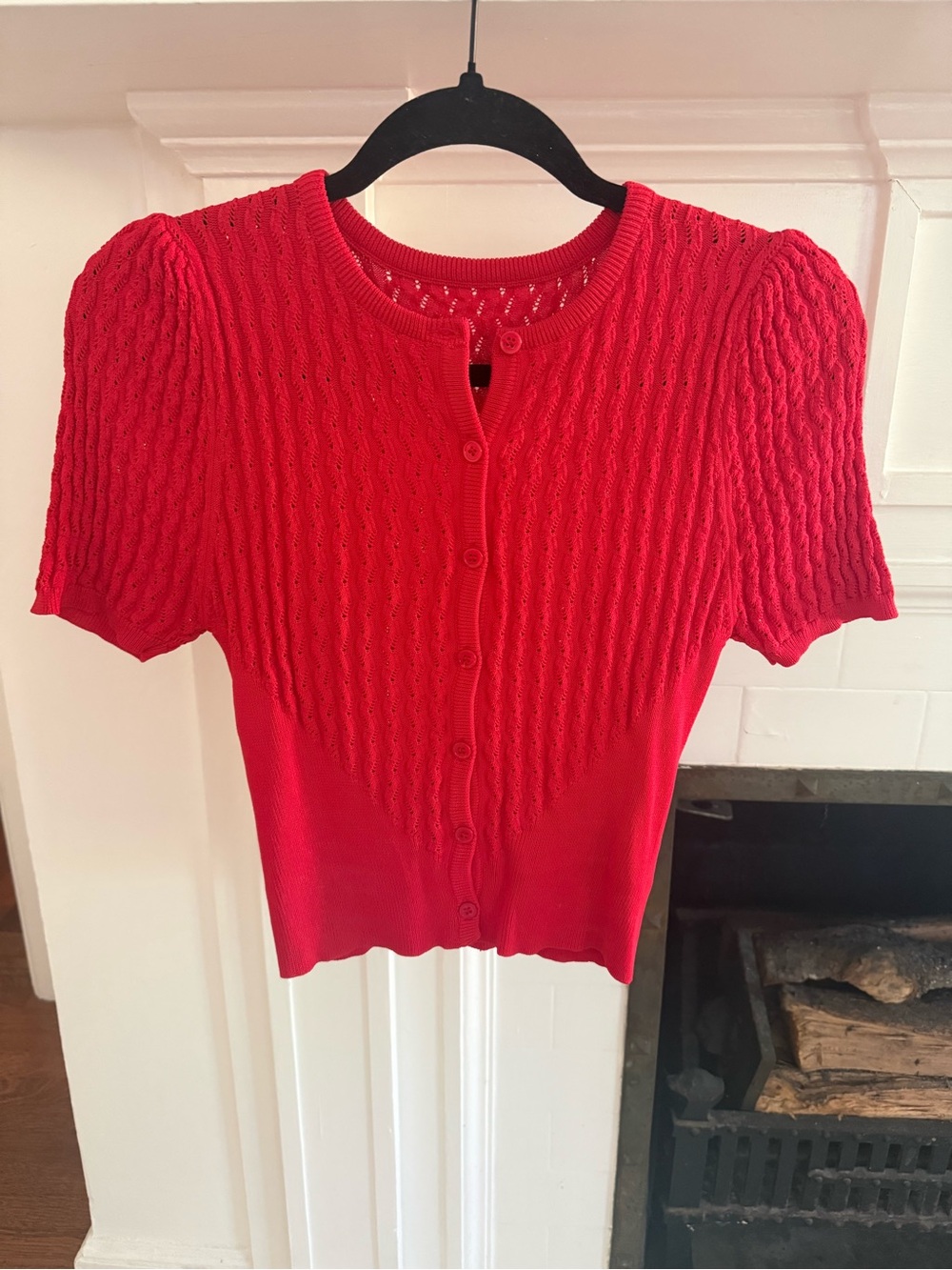 Commense Red Short-Sleeve Knit Cardigan